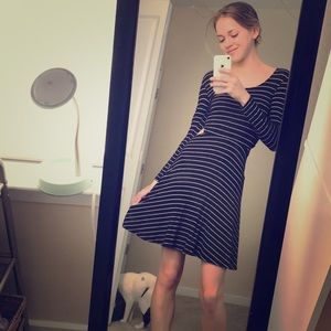 Stripped fitted long sleeve dress with cutouts